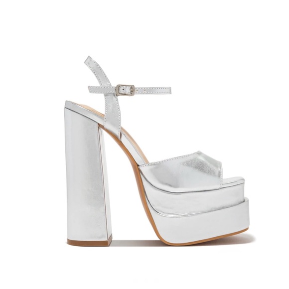 Silver Double Platform Block High Heels - Picture 7 of 10